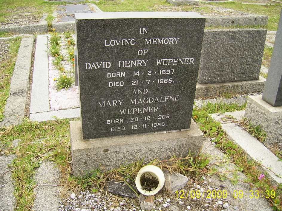WEPENER David Henry 1897-1965 &amp; Mary Magdalene 1905-1988