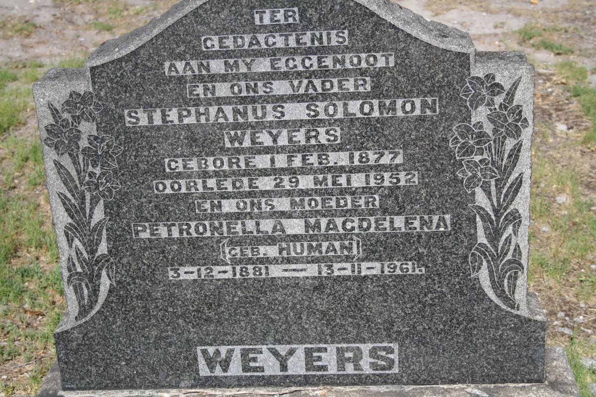 WEYERS Stephanus Solomon 1877-1952 &amp; Petronella Magdelena HUMAN 1881-1961