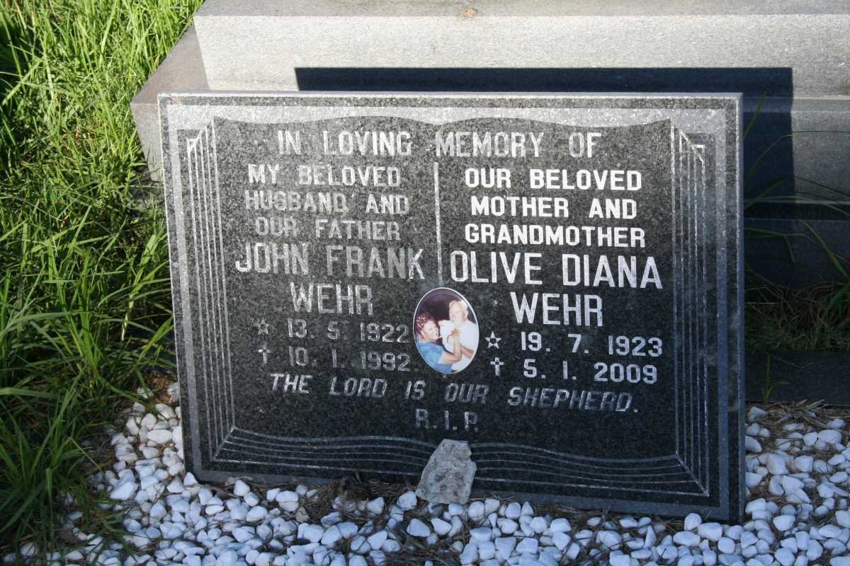 WEHR John Frank 1922-1992 &amp; Olive Diana 1923-2009
