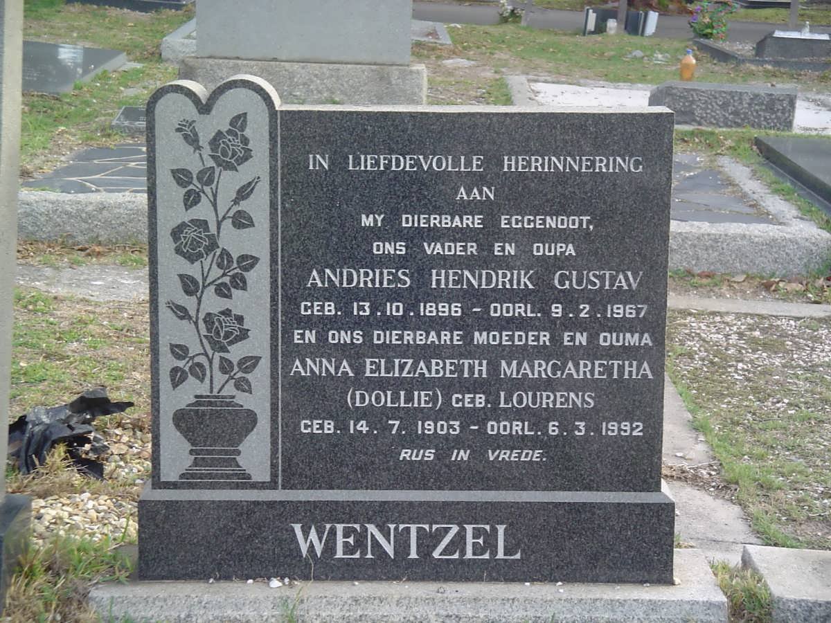 WENTZEL Andries Hendrik Gustav 1896-1967 &amp; Anna Elizabeth Margaretha LOURENS 1903-1992