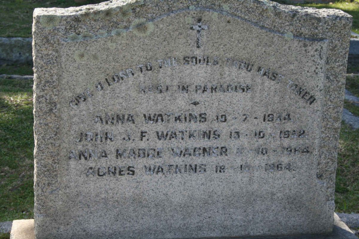 WATKINS Anna -1934 :: WATKINS John J.F. -1952 :: WAGNER Anna Madge -1964 :: WATKINS Agnes -1964