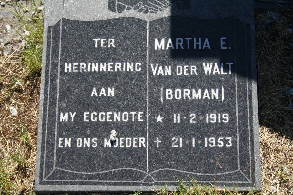 WALT Martha E., van der nee BORMAN 1919-1953