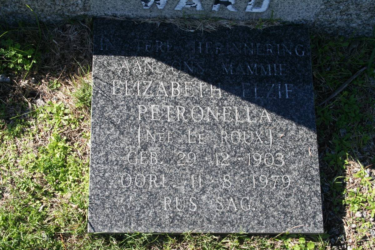 WARD Elizabeth Elzie Petronella nee LE ROUX 1903-1979