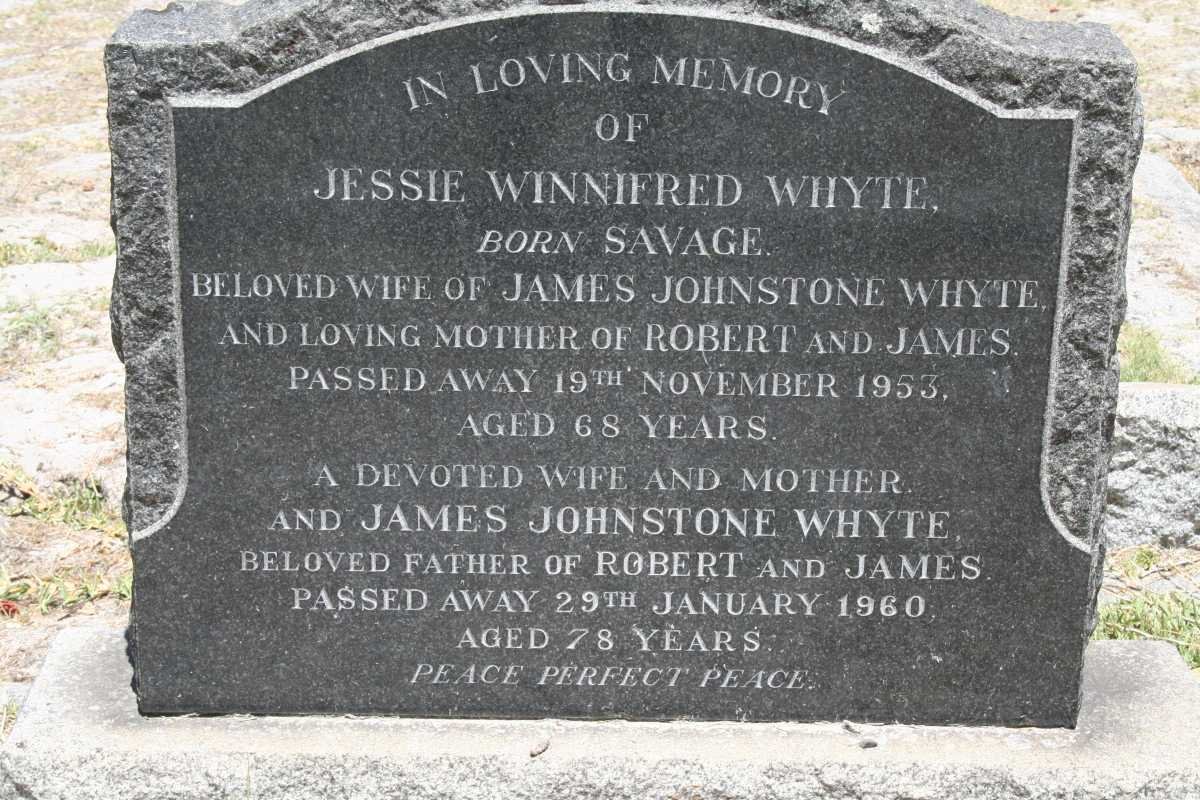 WHYTE James Johnstone -1960 &amp; Jessie Winnifred SAVAGE -1953