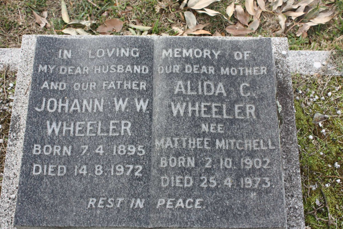 WHEELER Johann W.W. 1895-1972 &amp; Alida C. MATTHEE-MITCHELL 1902-1973