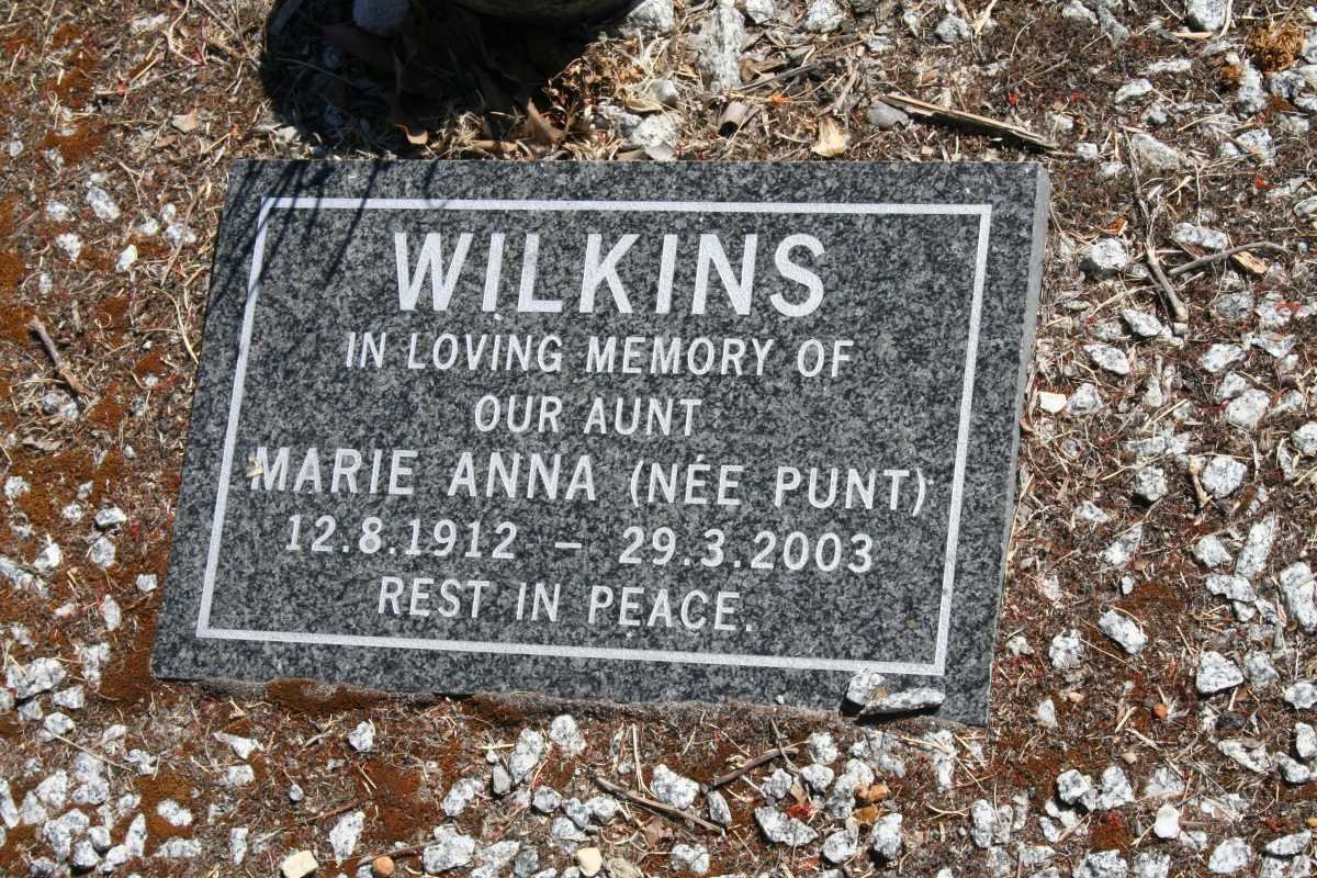 WILKINS Marie Anna nee PUNT 1912-2003