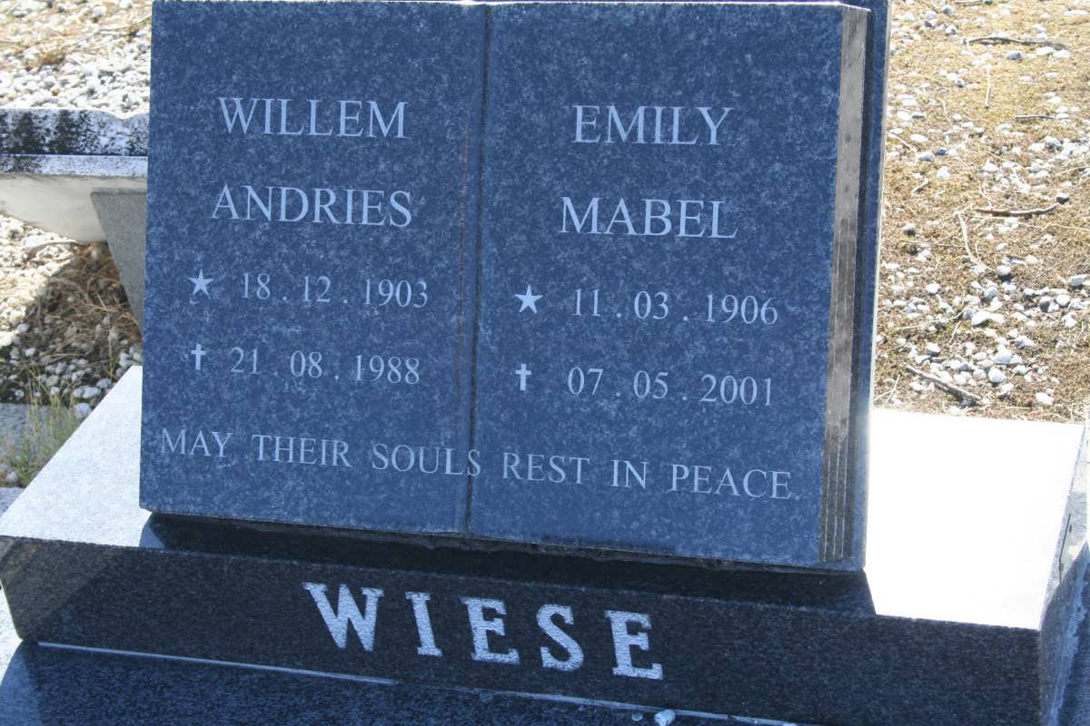 WIESE Willem Andries 1903-1988 &amp; Emily Mabel 1906-2001