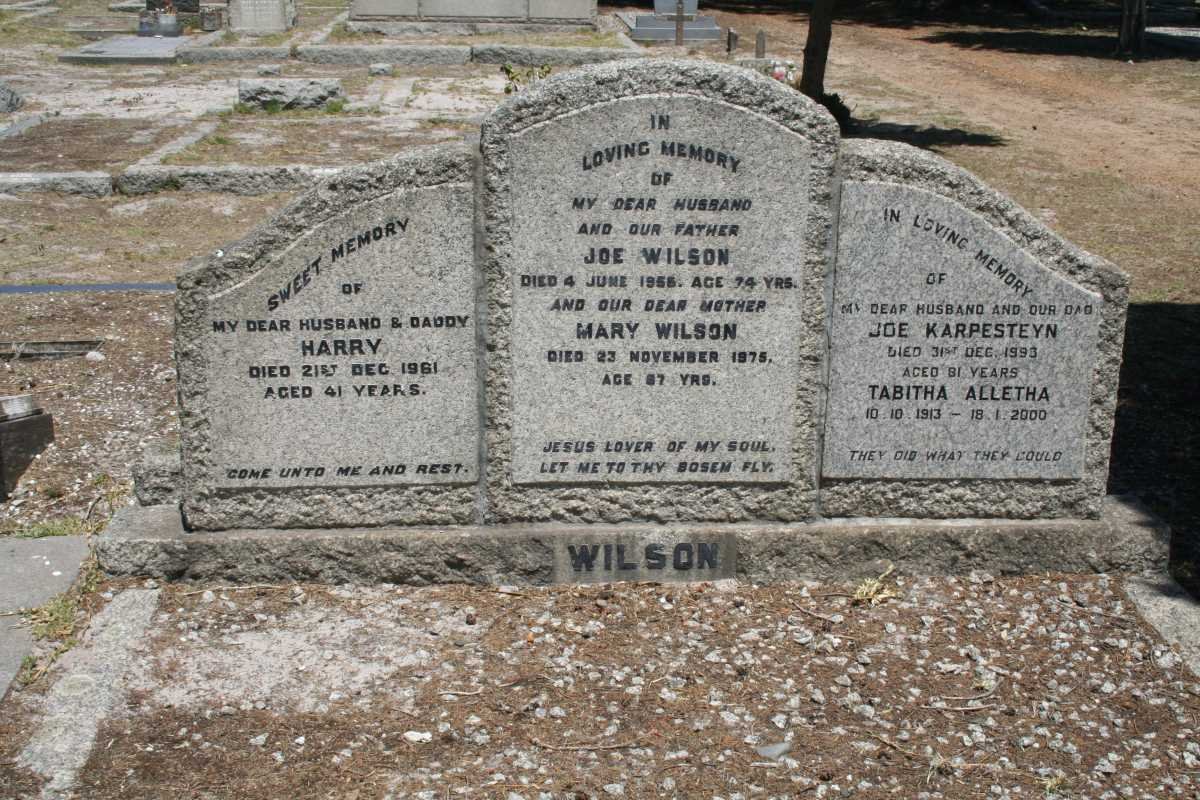 WILSON Joe -1956 &amp; Mary -1975 :: WILSON Harry -1981 :: WILSON Joe Karpesteyn -1993 &amp; Tabitha Alletha 1913-2000