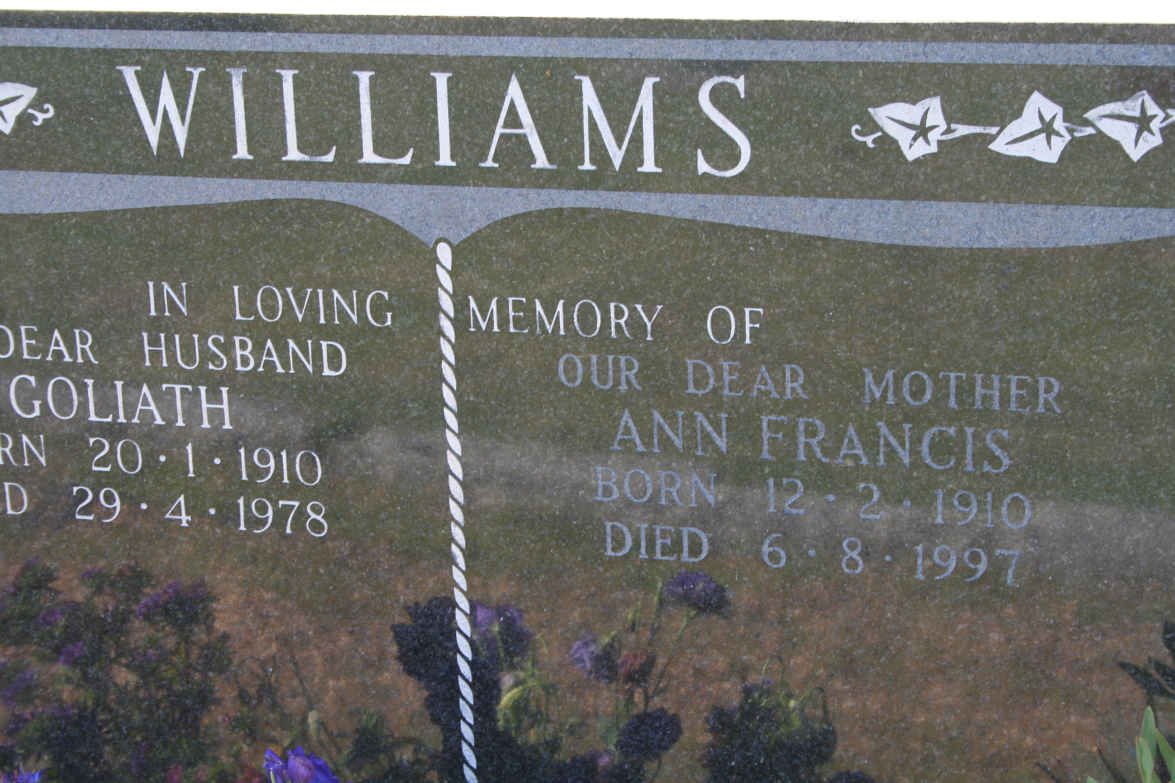 WILLIAMS Goliath 1910-1978 &amp; Ann Francis 1910-1997