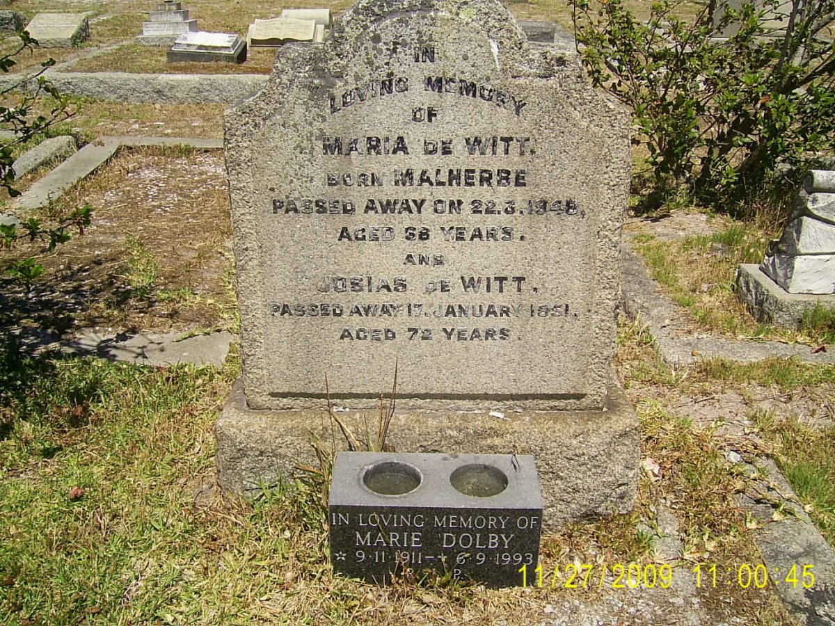 WITT  Josias, de -1951 &amp; Maria MALHERBE -1948 :: DOLBY Marie 1911-1993