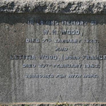 WOOD W.H. -1928 &amp; Letitia FRANCEY -1943