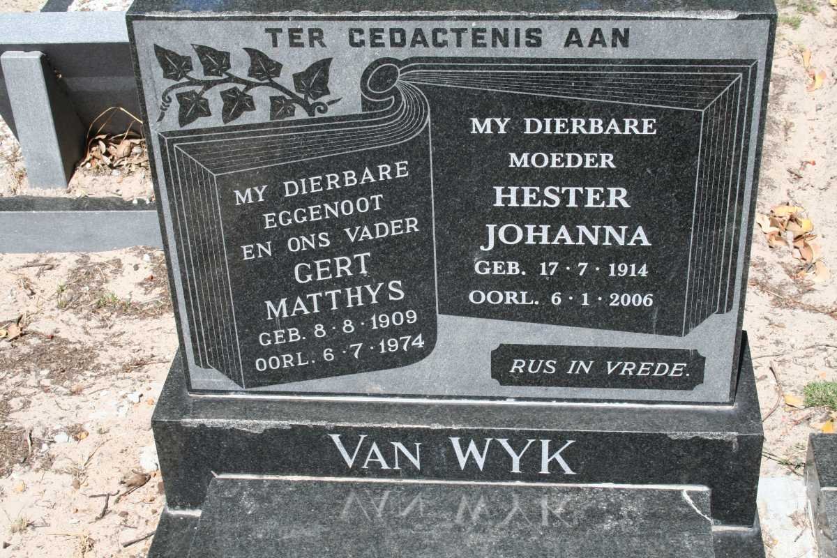 WYK Gert Matthys, van 1909-1974 &amp; Hester Johanna 1914-2006
