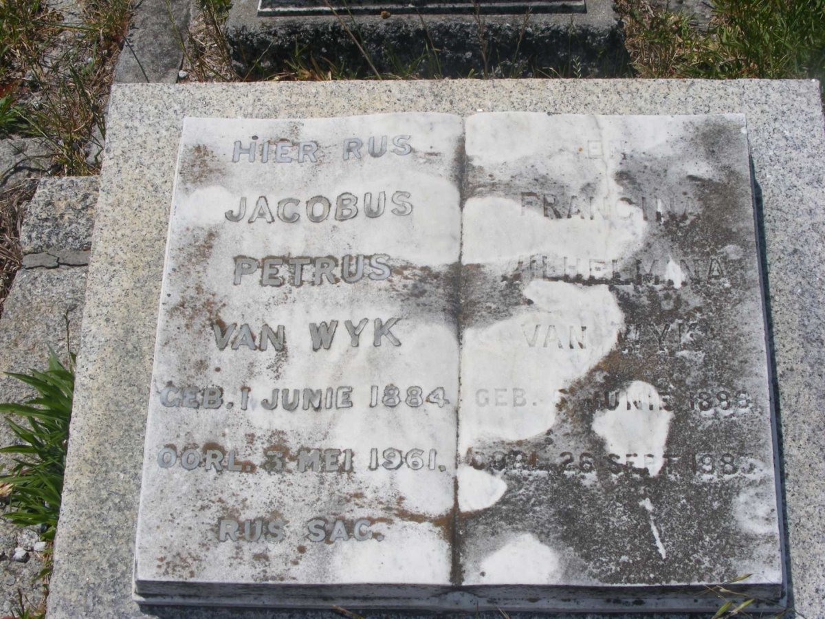 WYK Jacobus Petrus, van 1884-1961 &amp; Francina Wilhelmina 1898-1983