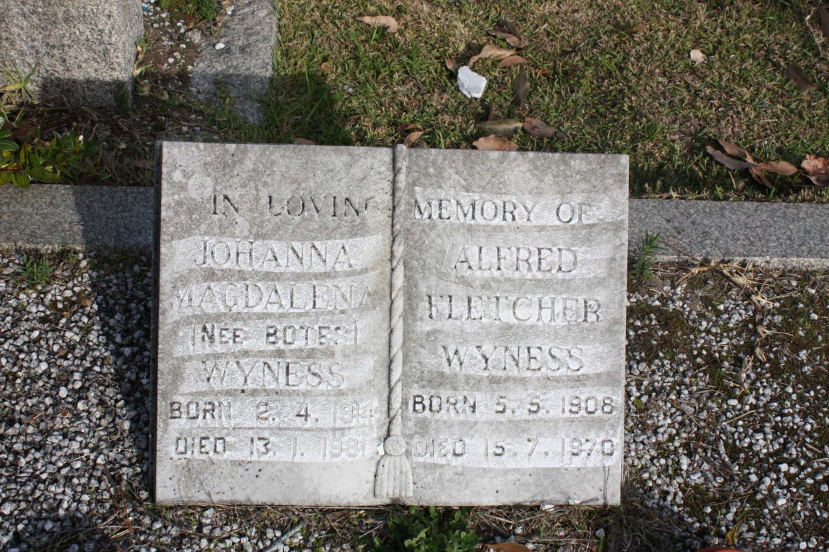 WYNESS Alfred Fletcher 1908-1970 &amp; Johanna Magdalena BOTES 1914-1981