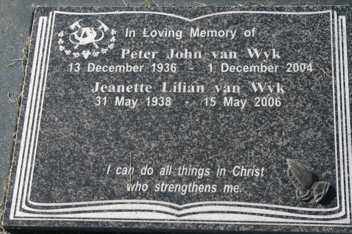 WYK Peter John, van 1936-2004 &amp; Jeanette Lilian 1938-2006