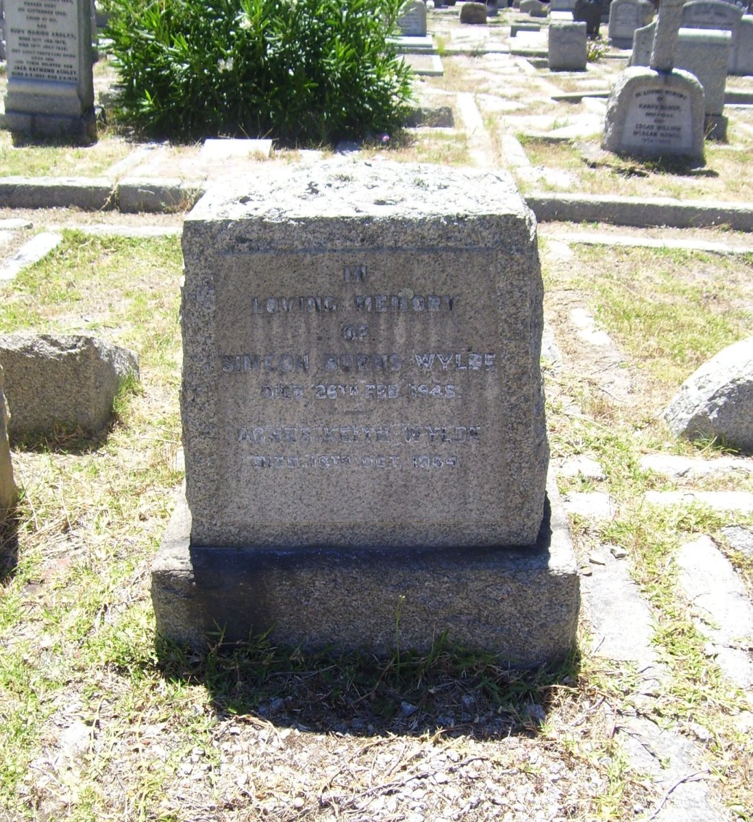 WYLDE Simeon Burns -1948 &amp; Agnes Keith -1964
