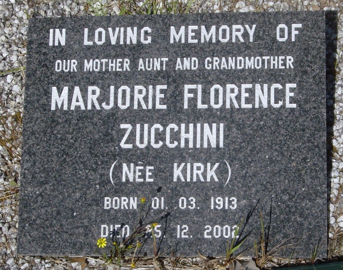ZUCCHINI Marjorie Florence nee KIRK 1913-2002