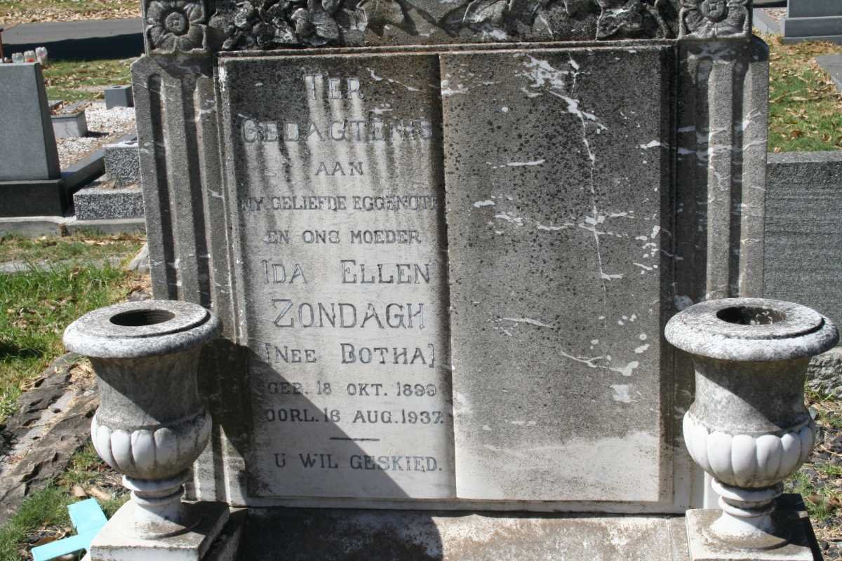 ZONDAGH Ida Ellen nee BOTHA 1899-1937