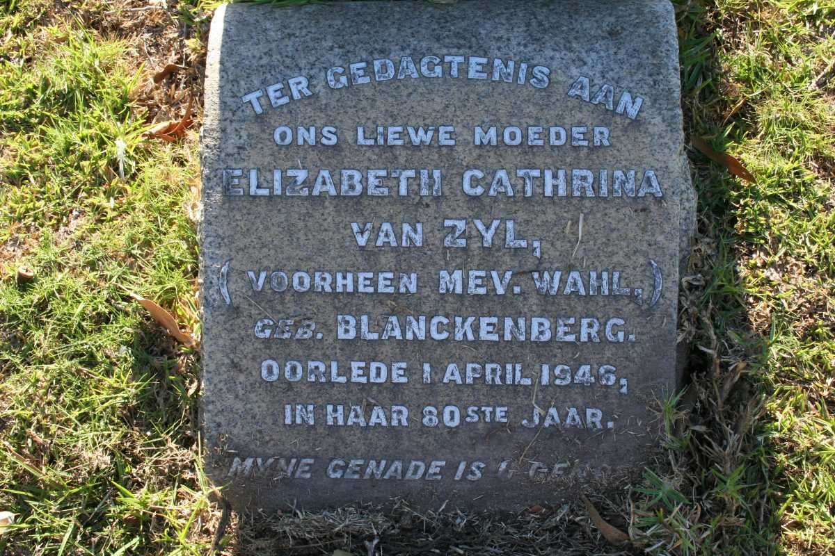ZYL Elizabeth Cathrina, van formerly WAHL nee BLANCKENBERG -1946