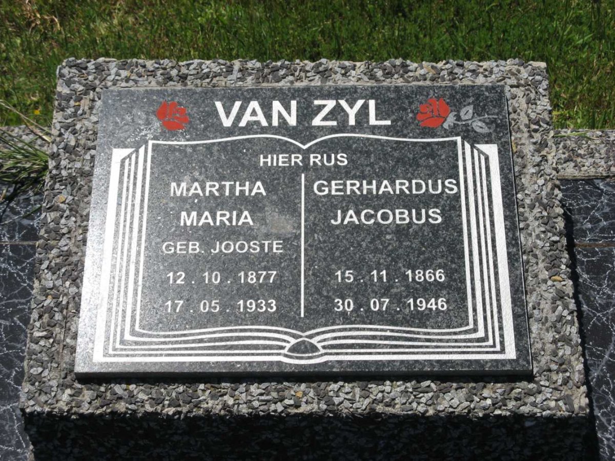 ZYL Gerhardus Jacobus, van 1866-1946 &amp; Martha Maria JOOSTE 1877-1933