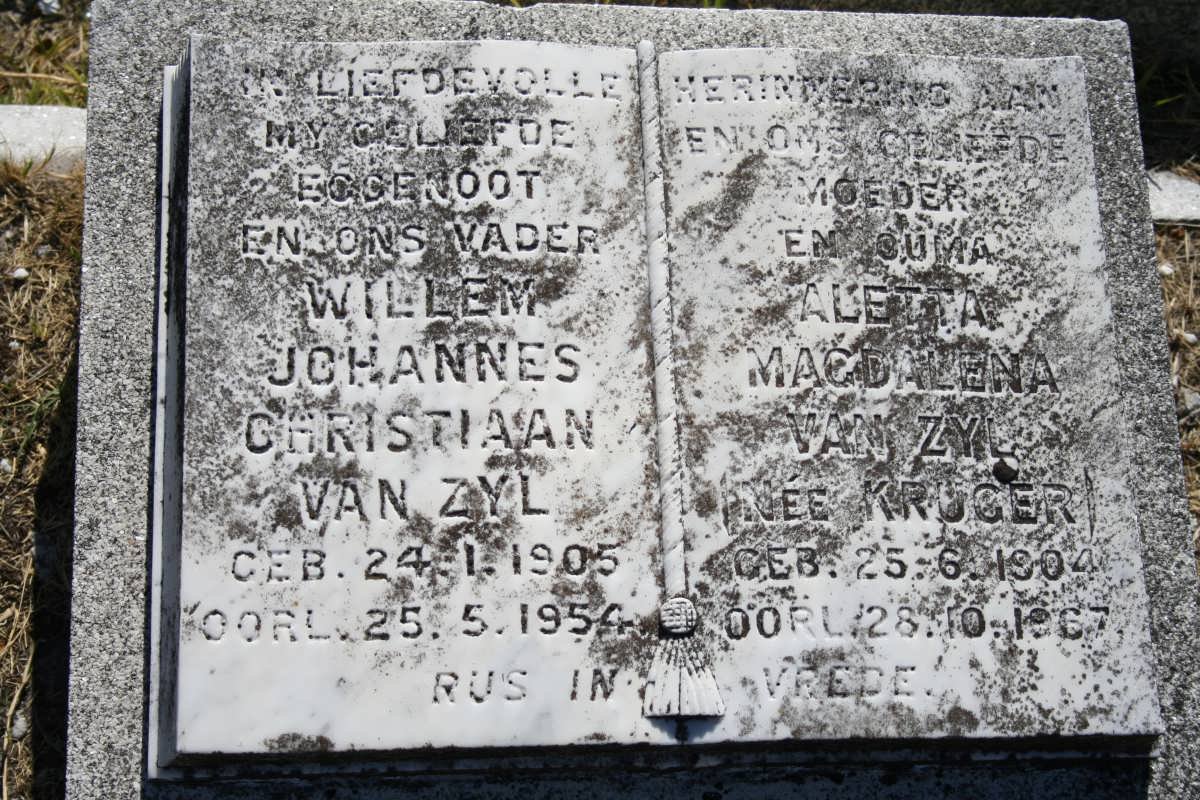 ZYL Willem Johannes Christiaan, van 1905-1954 &amp; Aletta Magdalena KRUGER 1904-1967