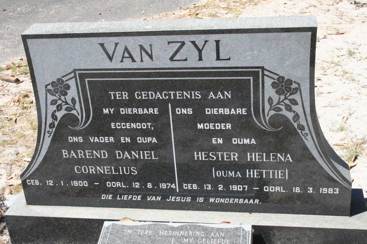 ZYL Barend Daniel Cornelius, van 1900-1974 &amp; Hester Helena 1907-1983 :: ?