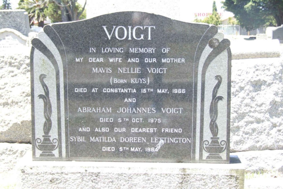 VOIGT Abraham Johannes -1975 &amp; Mavis Nellie KUYS -1966 :: LETTINGTON Sybil Mabel Doreen -1984