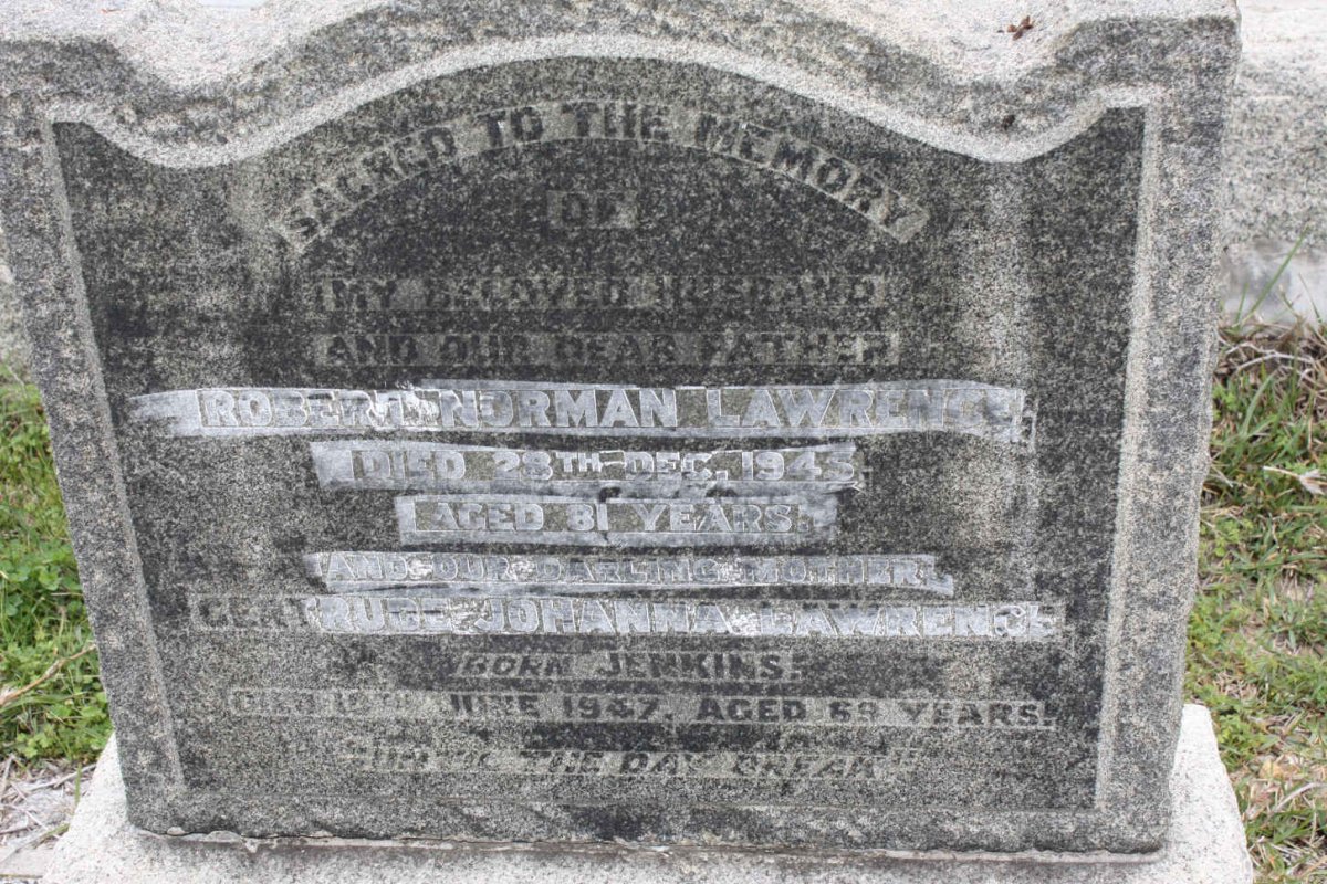 LAWRENCE Robert Norman -1945 &amp; Gertrude Johannes JENKINS -1947