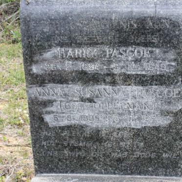 PASCOE Harry 1894-1949 &amp; Anna Susanna OPPERMAN 1889-1966