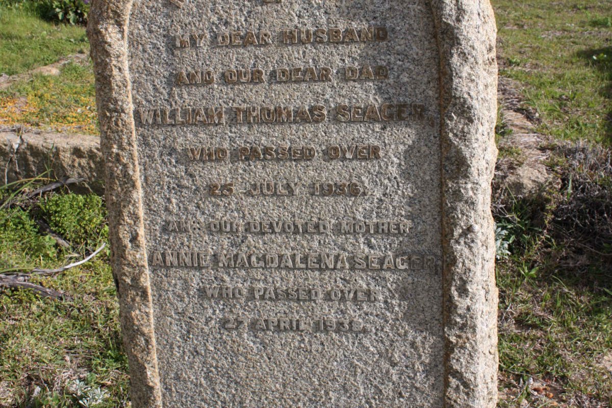 SEAGER William Thomas -1936 &amp; Annie Magdalena -1938