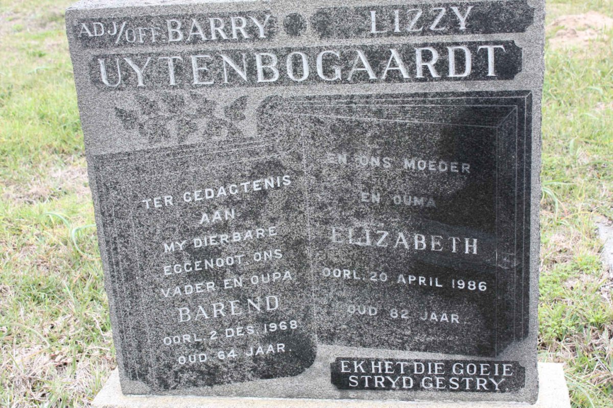 UYTENBOGAARDT Barend  -1968 &amp; Elizabeth  -1986