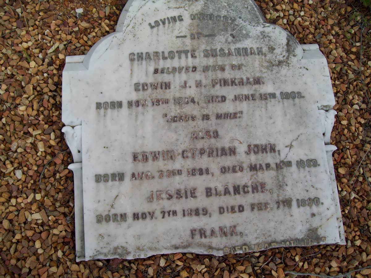 PINKHAM Charlotte Susannah 1854-1902 : PINKHAM Edwin Cyprian John 1888-1889 :: PINKHAM Jessie Blanche 1889-1890
