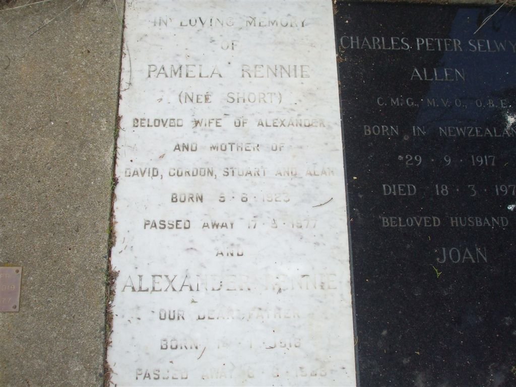 RENNIE Alexander 1916-1988 &amp; Pamela SHORT 1923-1977
