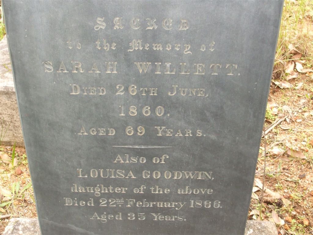 WILLETT Sarah -1860 :: GOODWIN Louisa nee WILLETT -1866