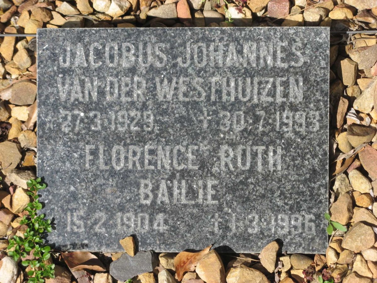 BAILIE Florence Ruth 1904-1996 :: VAN DER WESTHUIZEN Jacobus Johannes 1929-1993