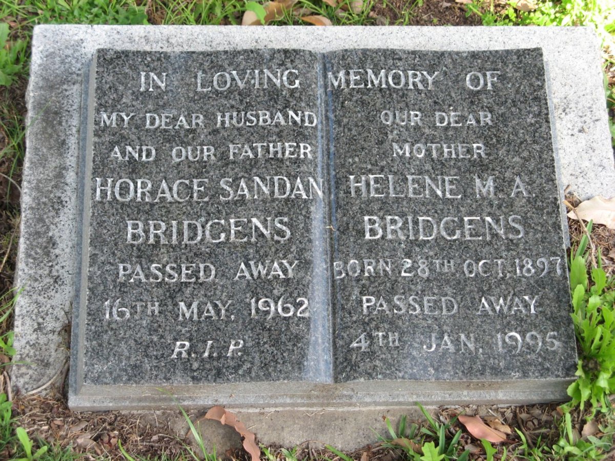 BRIDGENS Horace Sandan -1962 &amp; Helene M.A. 1897-1995