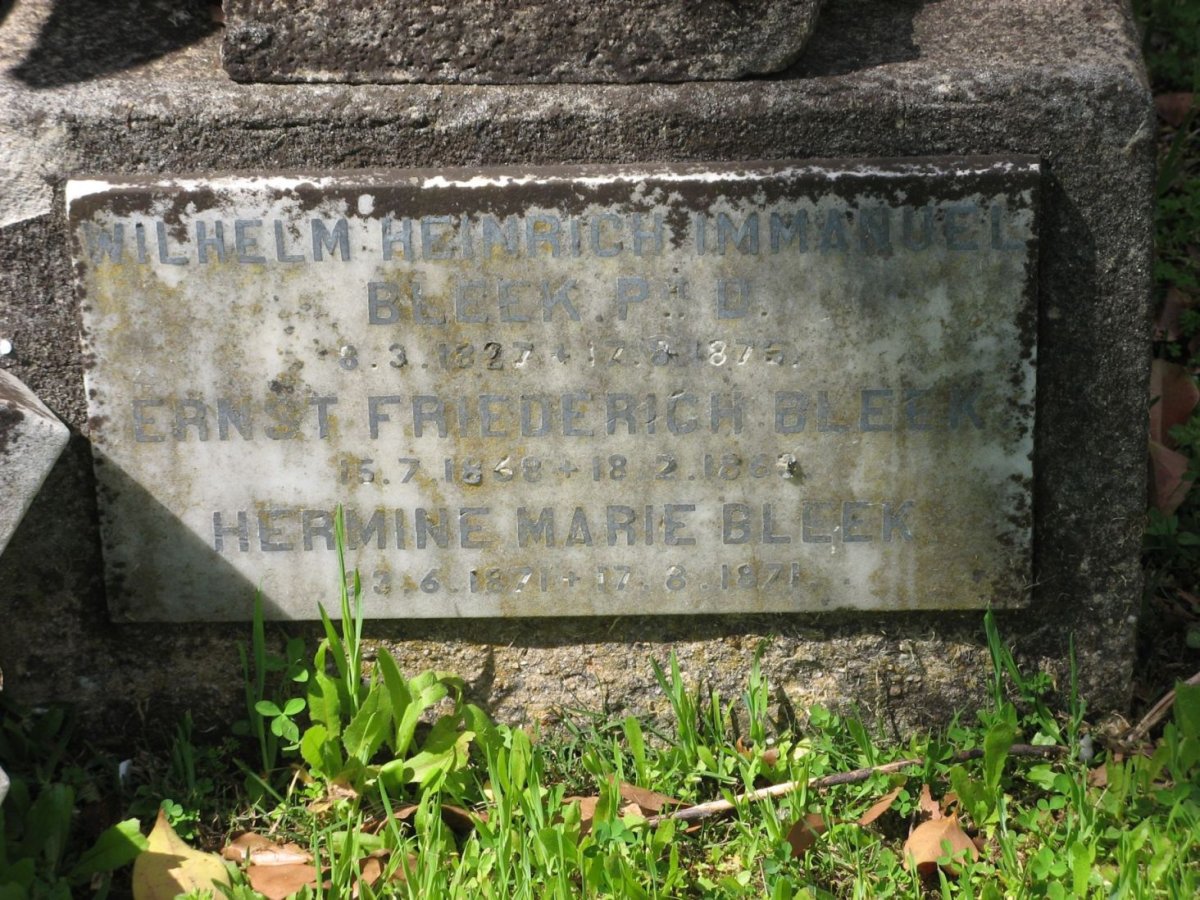 BLEEK Wilhelm Heinrich Immanuel 1827-1875  :: BLEEK Ernst Friederich 1868-1884 :: BLEEK Hermine Marie 1871-1871