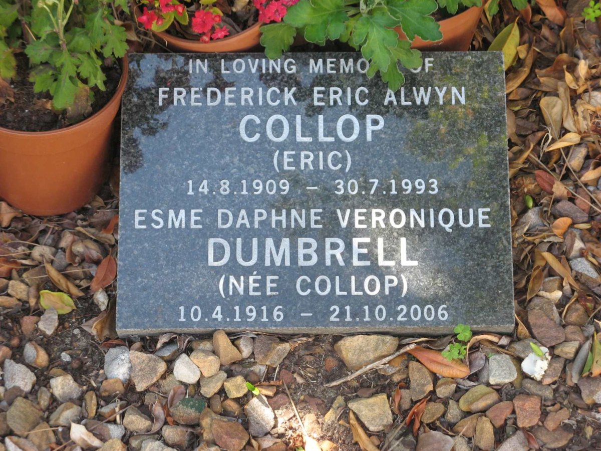COLLOP Frederick Eric Alwyn 1909-1993 :: DUMBRELL Esme Daphne Veronique nee COLLOP 1916-2006