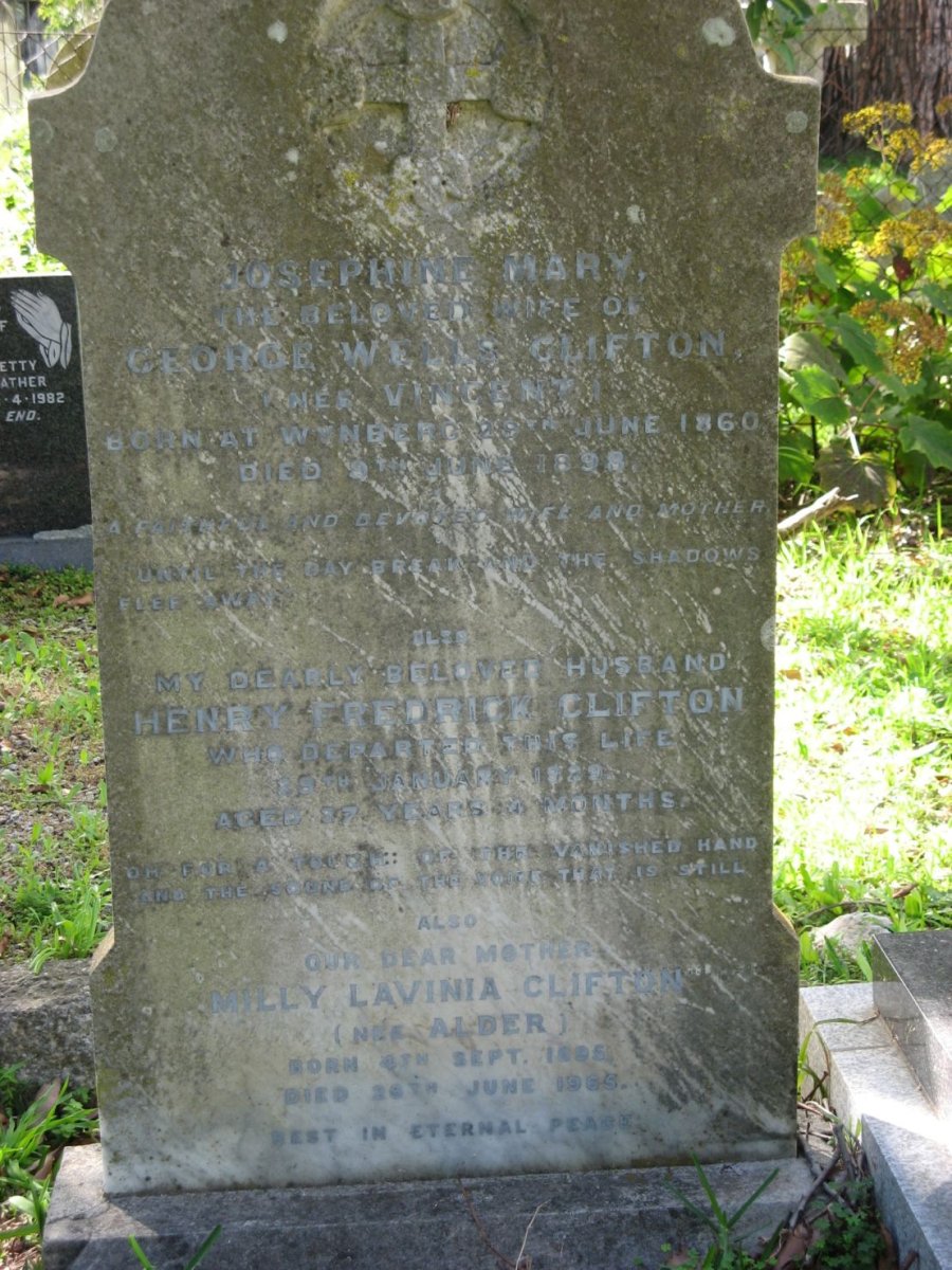 CLIFTON Josephine Mary nee VINCENT 1860-1898 :: CLIFTON Henry Frederick -1929 &amp; Milly Lavinia ALDER 1895-1965