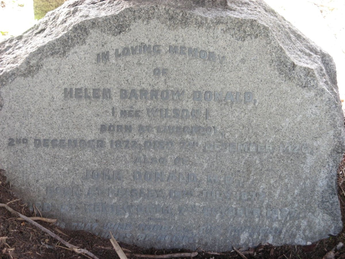 DONALD John 1872-1927 &amp; Helen Barrow WILSON 1872-1926