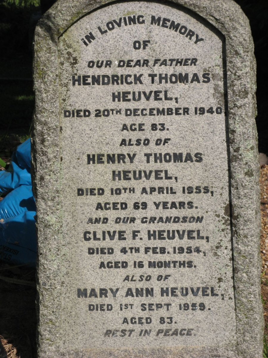 HEUVEL Hendrik Thomas -1940 :: HEUVEL Henry Thomas -1955 :: HEUVEL Mary Ann -1959 :: HEUVEL Clive F. -1954