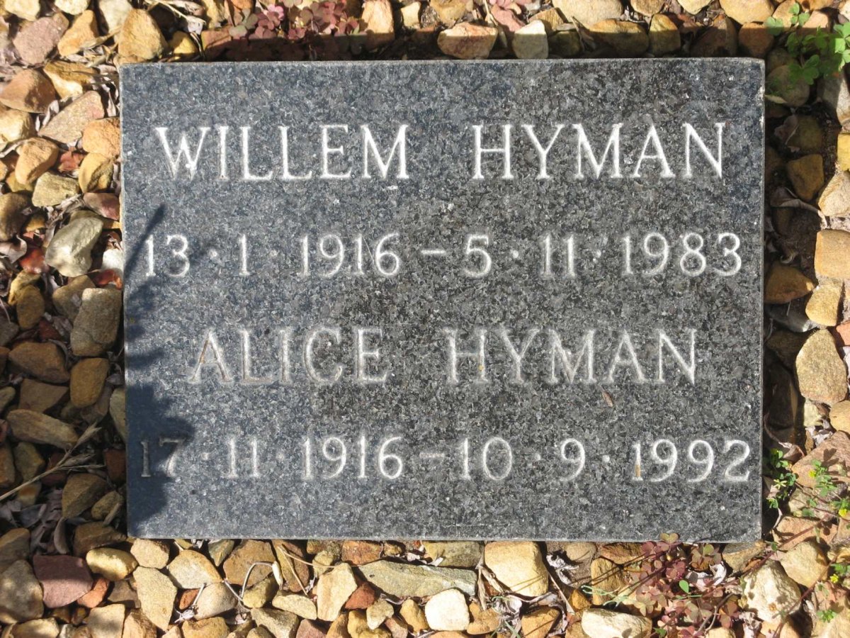 HYMAN Willem 1916-1983 &amp; Alice 1916-1992