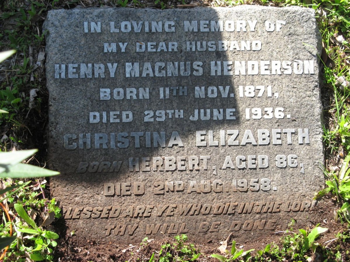 HENDERSON Henry Magnus 1871-1936 &amp; Christina Elizabeth HERBERT -1958