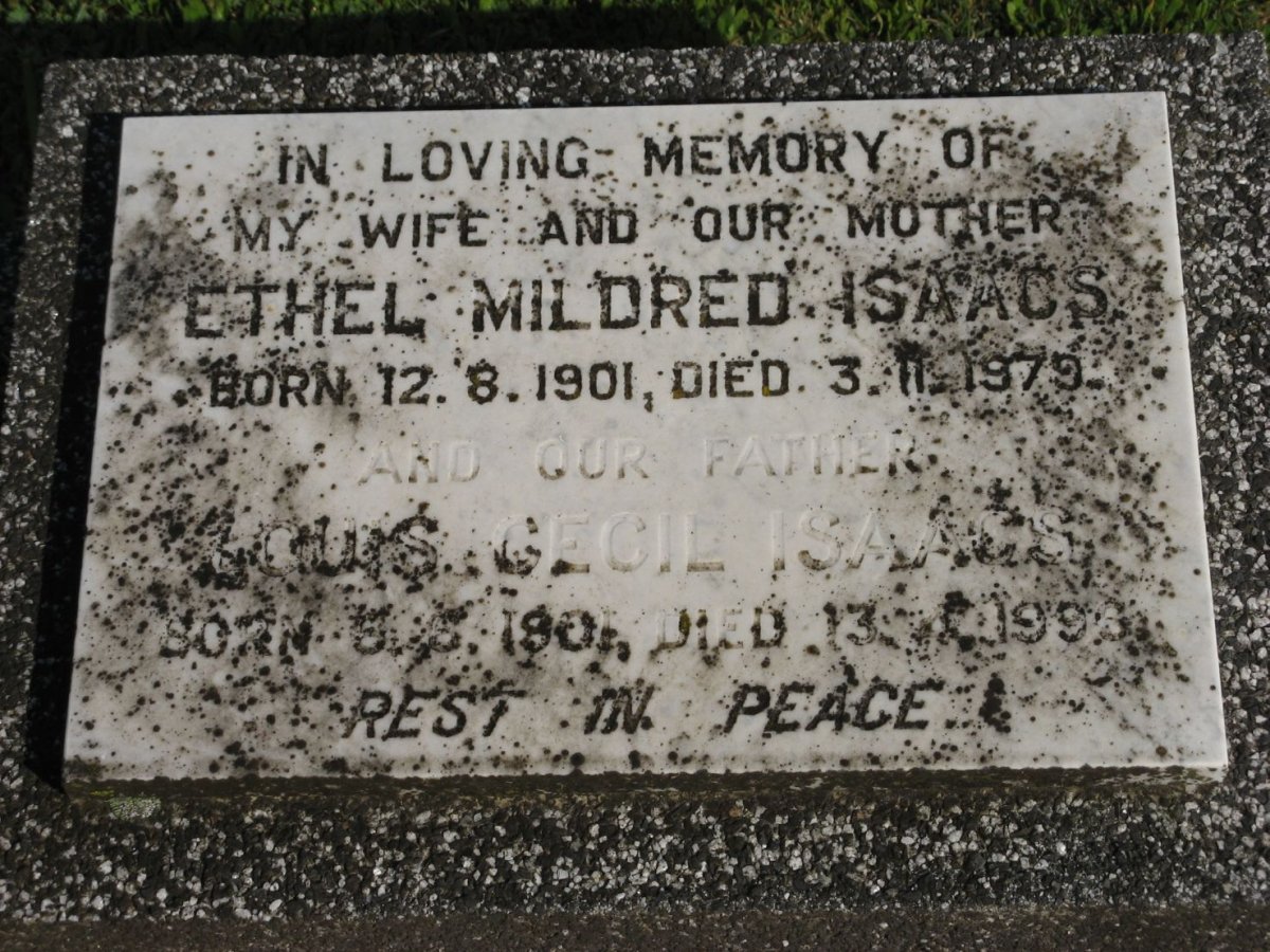 ISAACS Louis Cecil 1901-1996 &amp; Ethel Mildred 1901-1979