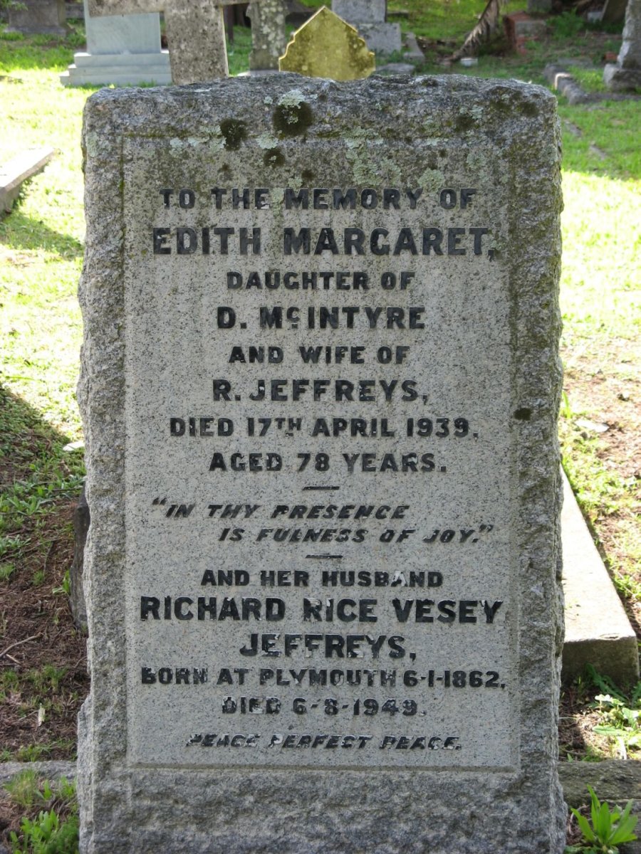 JEFFREYS Richard Rice Vesey 1862-1949 &amp; Edith Margaret McINTYRE -1939