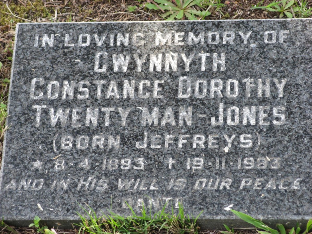 JONES Gwynnyth Constance Dorothy, TWENTYMAN nee JEFFREYS 1893-1983