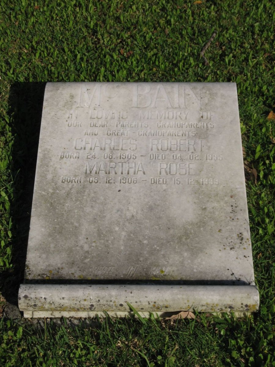 McBAIN Charles Robert 1905-1995 &amp; Martha Rose 1906-1999