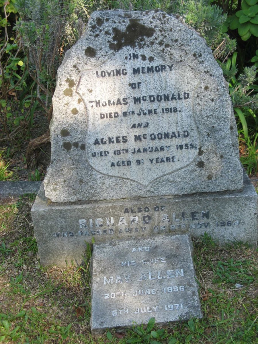 McDONALD Thomas -1918 &amp; Agnes -1955 :: ALLEN Richard -1964 &amp; May 1896-1971