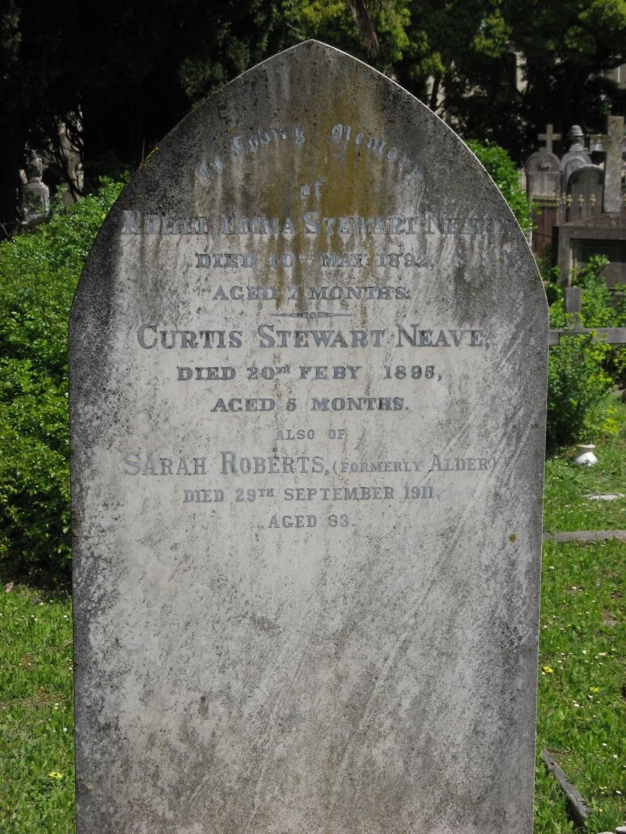 NEAVE Ethel Emma Stewart -1892 :: NEAVE Curtis Stewart -1895 :: ROBERTS Sarah formerly ALDER -1911