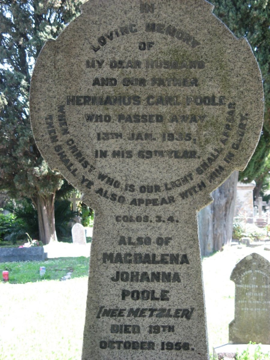 POOLE Hermanus Carl -1935 &amp; Magdalena Johanna METZLER -1958